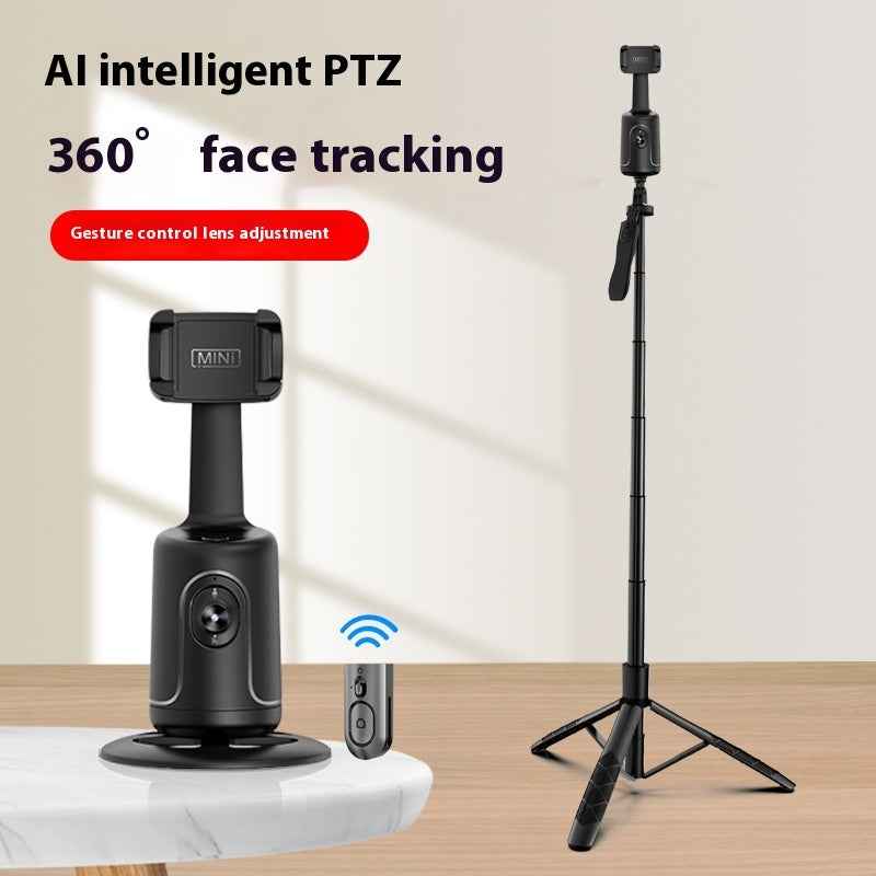 Petra store Gimbal Smartphone Holder with AI intelligent PTZ and 360 degree face tracking on black tripod stand