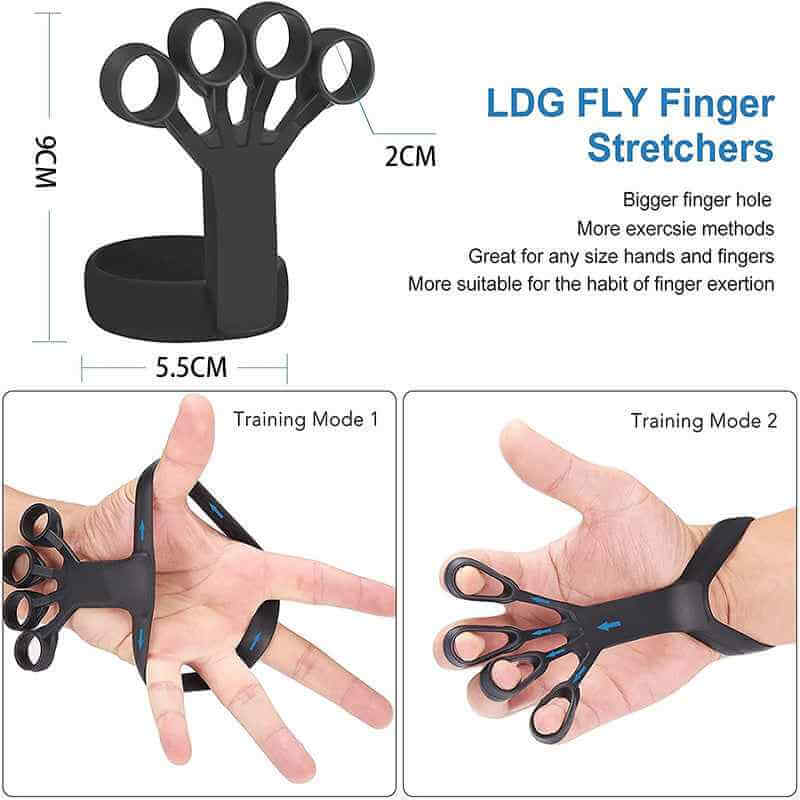 Petra store Hand Grip Trainer black finger stretcher with adjustable loops for hand and finger exercise