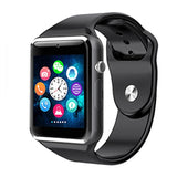 Kids smart watch with sim card featuring colorful app icons and black adjustable strap