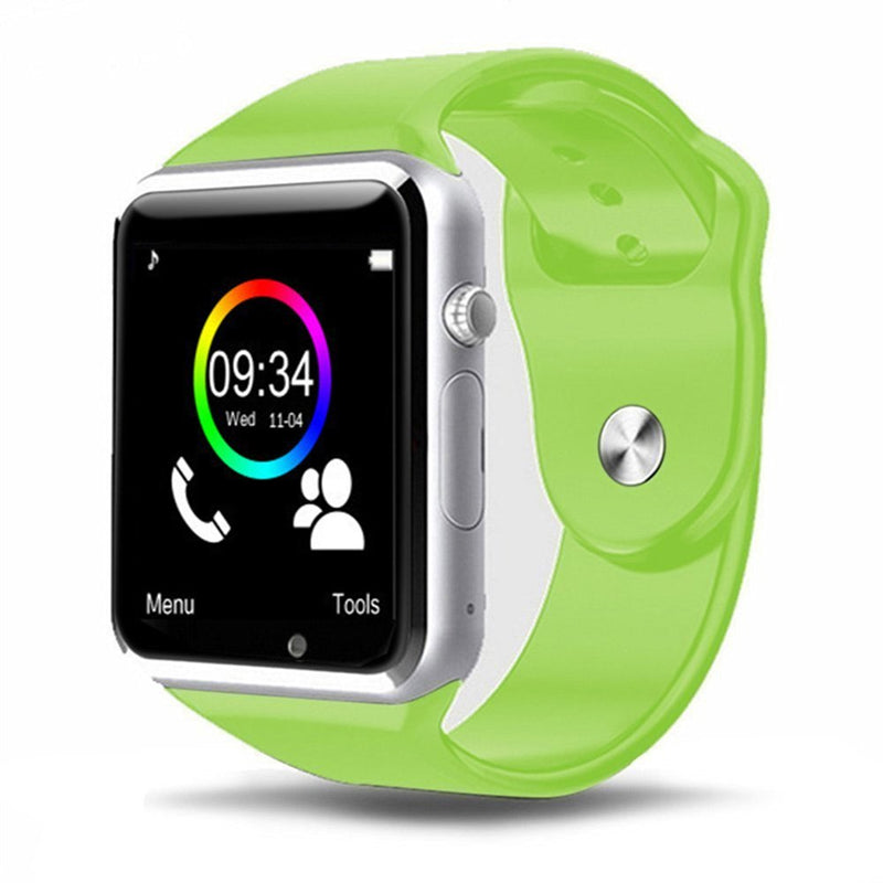 Kids smart watch with sim card by Petra store featuring green strap and touchscreen display
