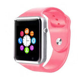 Kids smart watch with sim card in pink color featuring multiple app icons on screen