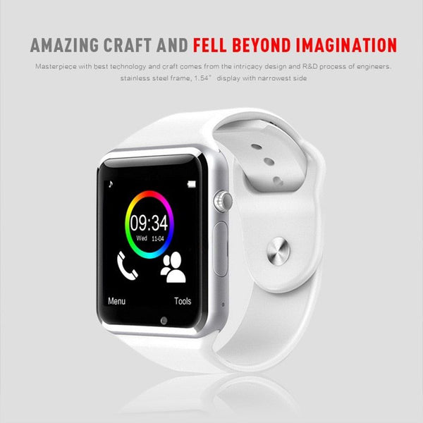 Kids smart watch with sim card by Petra store in white with colorful digital display and stainless steel frame