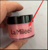 Petra store La Milee pink jar Lip Skin Care Moisturizer held in hand with black lid