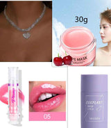 Lip Skin Care Moisturizer collection featuring pink lip balm, moisturizing mask, and glossy lip plumper