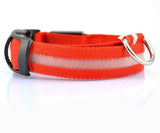 Red LED dog safety collar with reflective strip and black buckle for pet safety