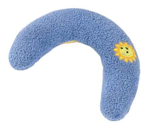 Blue crescent-shaped Little Pillow For Pets with yellow sun embroidery for cozy pet comfort