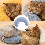 Petra store Little Pillow For Pets in blue, yellow, and white with cats resting comfortably