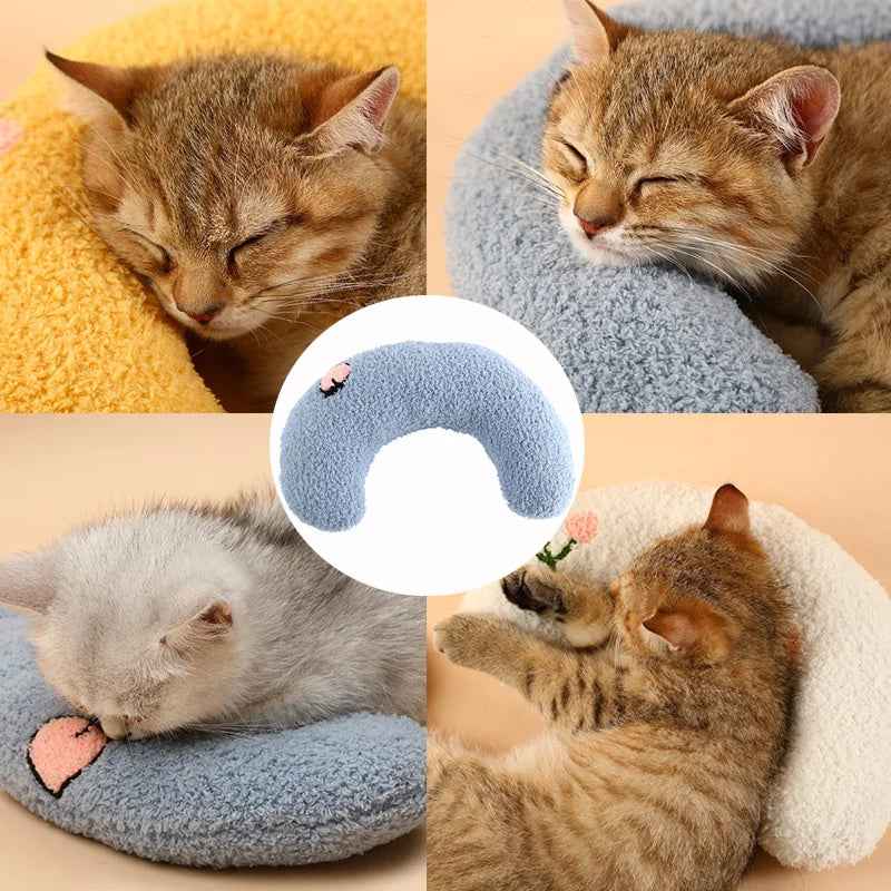 Petra store Little Pillow For Pets in blue, yellow, and white with cats resting comfortably