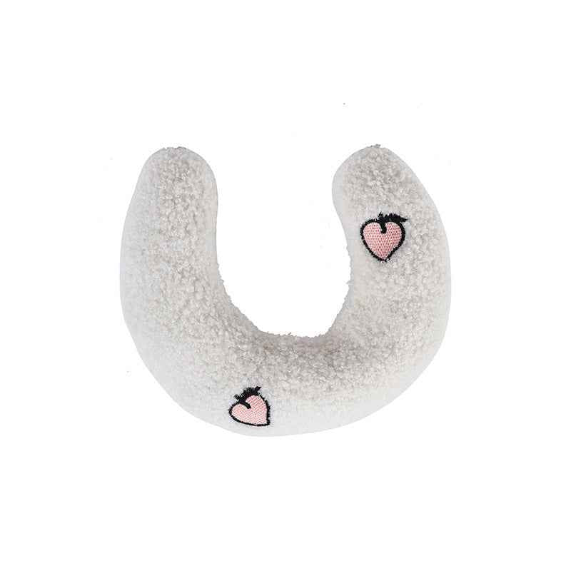 Petra store Little Pillow For Pets in soft white fleece with pink heart embroidery
