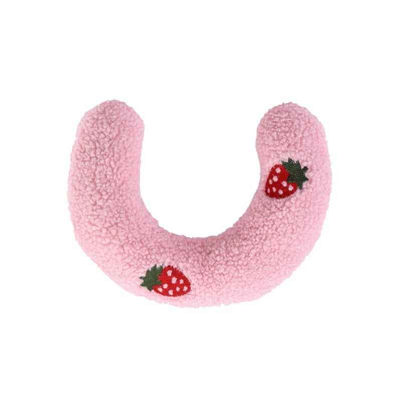 Petra store Little Pillow For Pets in pink with strawberry embroidery soft plush design