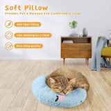 Sleeping cat resting on a soft blue Little Pillow For Pets with cozy fiber filling