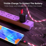 Luminous Magnetic Cable glowing pink while charging a smartphone with trickle charge feature