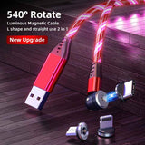 Luminous Magnetic Cable with 540 degree rotation and detachable magnetic connectors for versatile tech gadget use