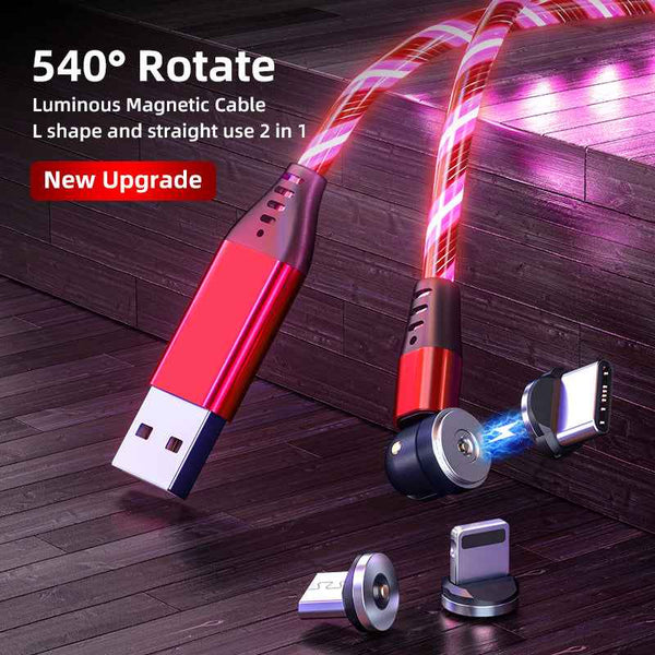 Luminous Magnetic Cable with 540 degree rotation and detachable magnetic connectors for versatile tech gadget use