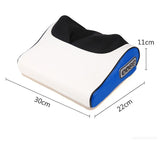 Petra store massage pillow in white and blue with black mesh and control buttons for relaxation