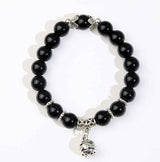 Natural opal beads bracelet with black beads and silver charm from Petra store fashion accessories