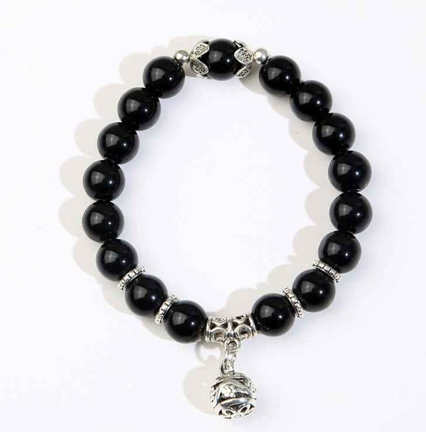 Natural opal beads bracelet with black beads and silver charm from Petra store fashion accessories