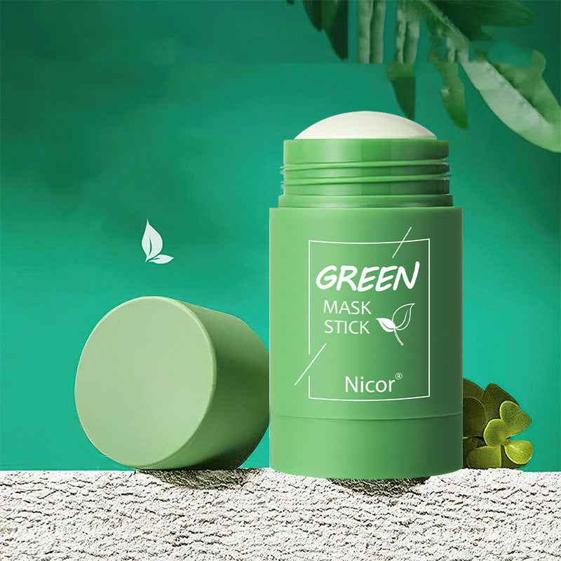 Petra store Cleansing Green Tea Mask in a green stick container with natural leaf design