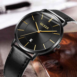 Petra store Leather Sports Watch black dial with gold markers and black leather strap date window