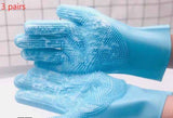 Pet Bath Glove and Brush in blue silicone with soft bristles for grooming and cleaning pets