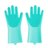 Pet Bath Glove and Brush in turquoise with soft silicone bristles for effective pet grooming