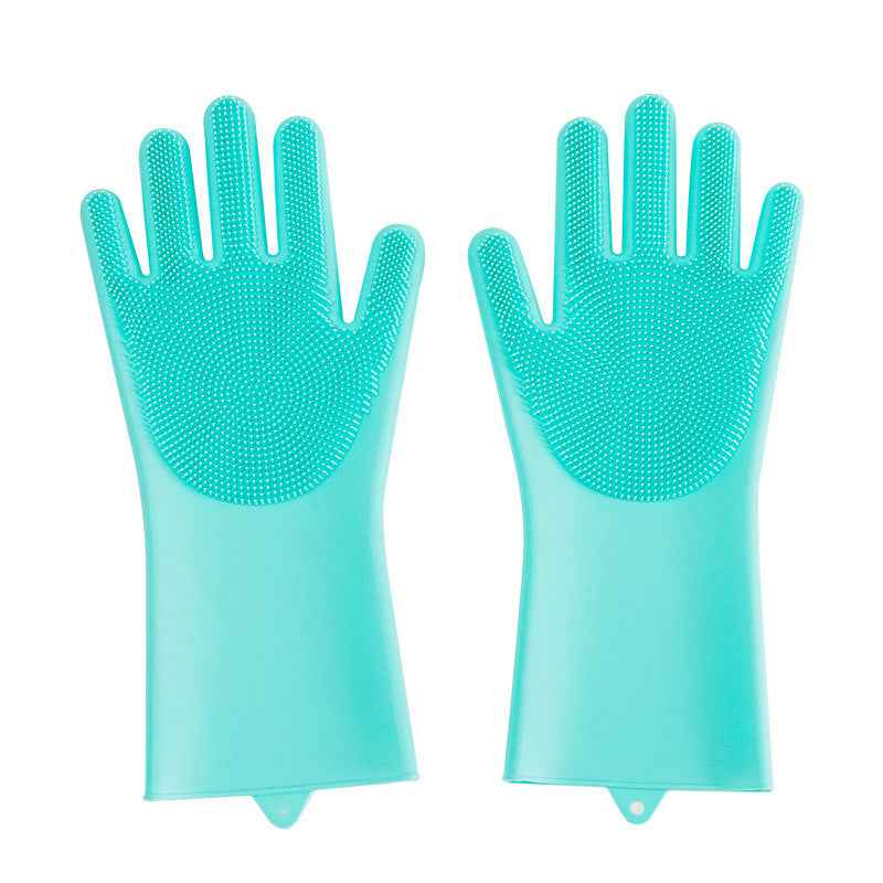 Pet Bath Glove and Brush in turquoise with soft silicone bristles for effective pet grooming