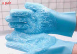 Pair of blue Pet Bath Glove and Brush with soft bristles for grooming and cleaning pets
