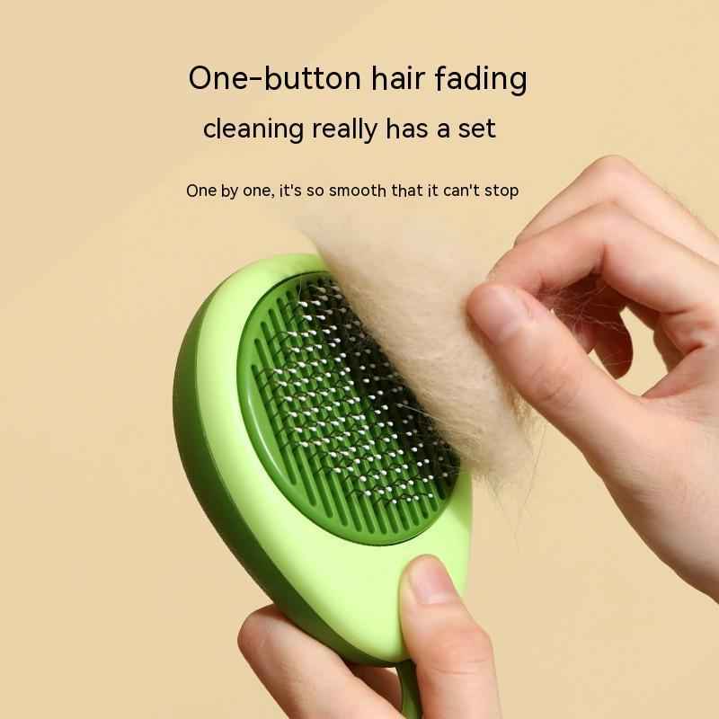 Petra store green Pet Hair Brush and Hair Remover removing pet fur with one-button hair fading feature