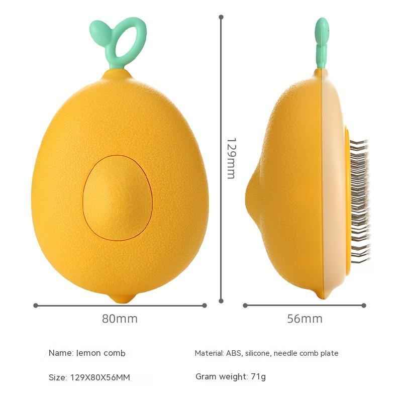 Petra store Pet Hair Brush and Hair Remover lemon comb in yellow with green handle measuring 129 by 80 millimeters