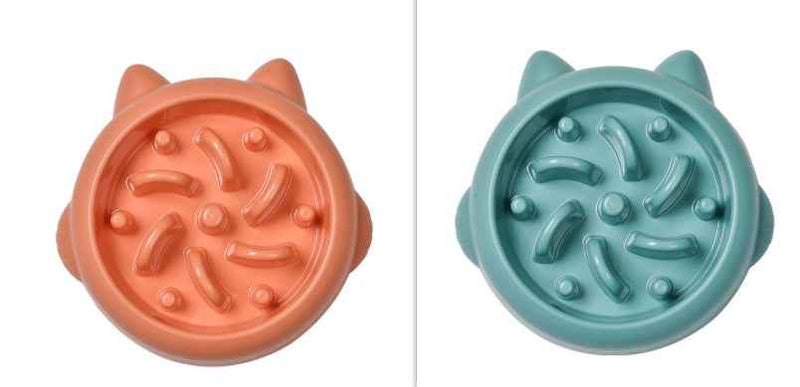 Petra store Pet Slow Feeder Bowl in orange and blue designed with raised patterns to slow down pet eating