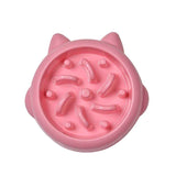 Pink cat ear shaped Pet Slow Feeder Bowl with raised patterns to slow pet eating