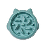 Petra store teal cat-shaped Pet Slow Feeder Bowl with raised obstacles to slow eating