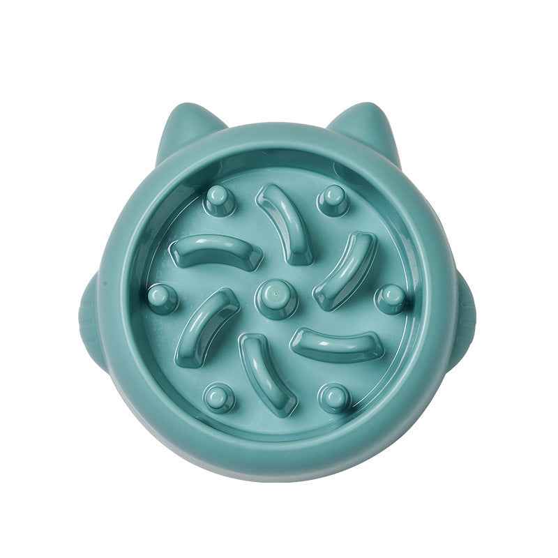 Petra store teal cat-shaped Pet Slow Feeder Bowl with raised obstacles to slow eating