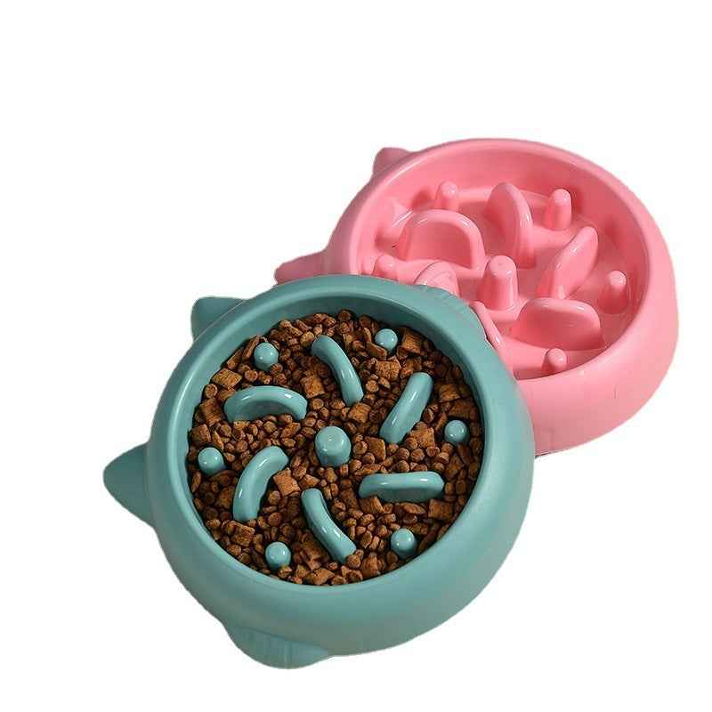 Petra store Pet Slow Feeder Bowl in blue and pink with raised obstacles to slow pet eating