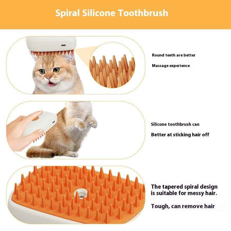 Pets Steam Brush spiral silicone toothbrush for gentle pet hair massage and effective hair removal
