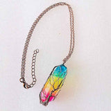 Petra store Pillar Tree Of Life Pendant with rainbow crystal wrapped in wire on a chain necklace