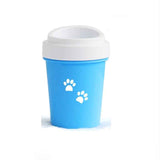 Petra store blue portable pet paw cleaning tool with white paw prints and white top lid