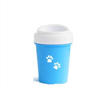 Blue portable pet paw cleaning tool with white lid and paw prints from Petra store