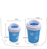 Petra store portable pet paw cleaning tool in blue with white paw prints, two sizes shown