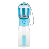 Blue Petra store portable pet water bottle with attached drinking bowl and carry strap