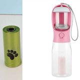 Petra store portable pet water bottle in pink with silicone valve and attached wrist strap