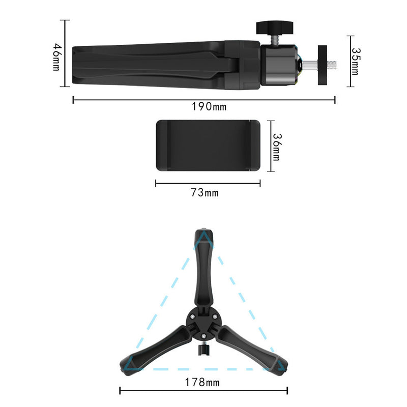 Petra store black portable phone tripod with adjustable arms and compact foldable design