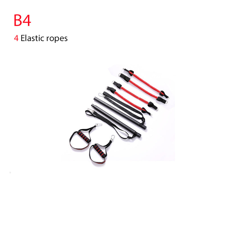 Portable home gym equipment with four elastic ropes and handles for versatile workouts