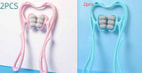 Petra store Six-Wheel Neck Massager pair in pink and blue handheld ergonomic rollers for neck relief