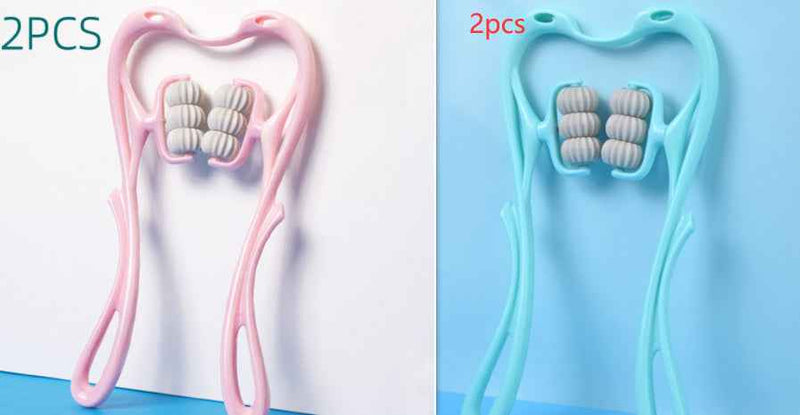 Petra store Six-Wheel Neck Massager pair in pink and blue handheld ergonomic rollers for neck relief