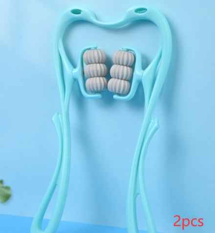 Petra store Six-Wheel Neck Massager handheld blue double roller for neck shoulder relief