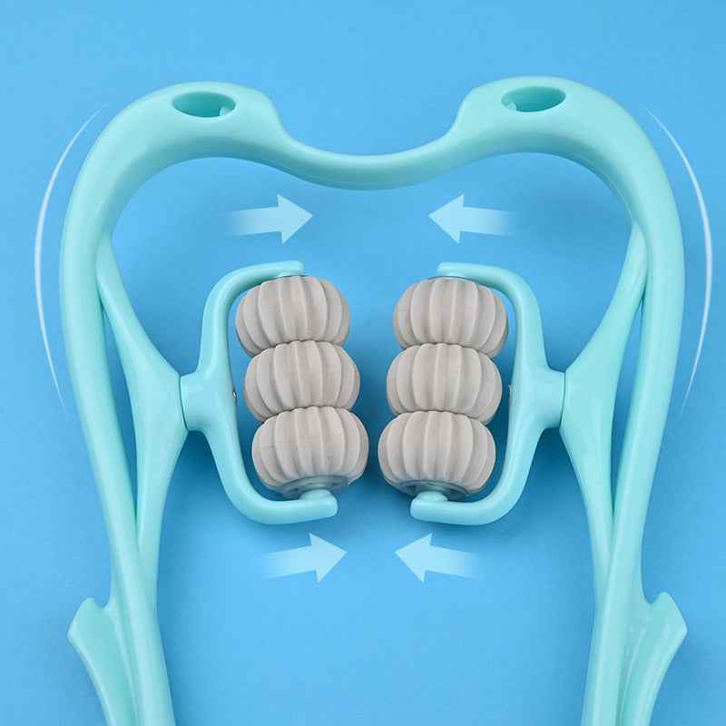 Petra store Six-Wheel Neck Massager mint blue handheld design with six rotating rollers for deep kneading
