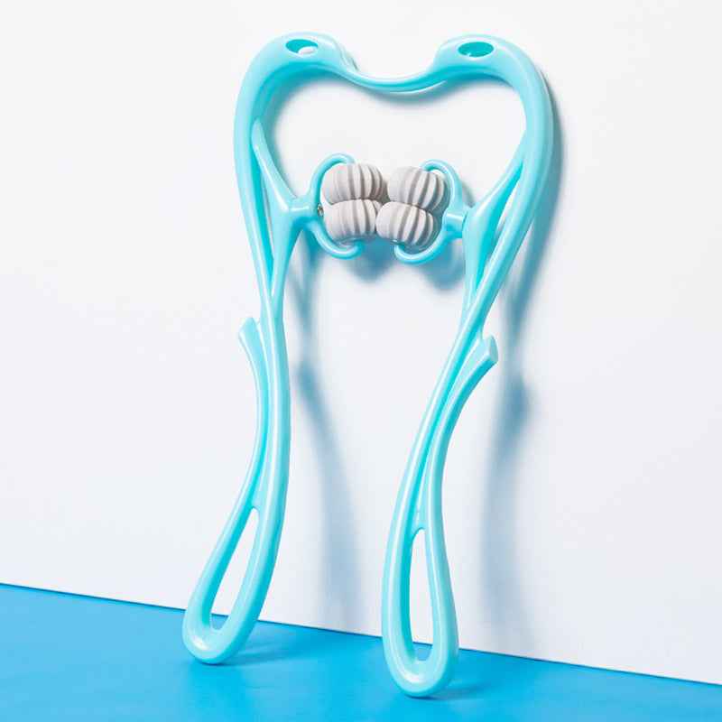 Petra store Six-Wheel Neck Massager turquoise handheld roller with ergonomic handles and six massage wheels for neck relief