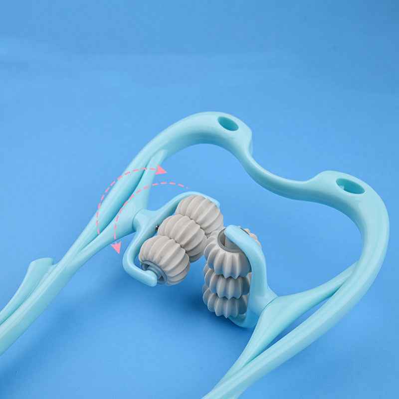 Petra store Six-Wheel Neck Massager in blue with ergonomic handles and rotating massage rollers for neck relief