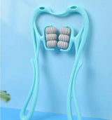 Petra store Six-Wheel Neck Massager handheld aqua plastic neck roller with ergonomic handles and six textured wheels